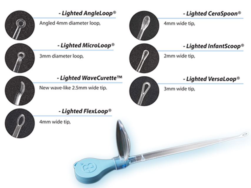 CURETTES MIXTES AVEC LUMIÈRE + lentille + éclairage LED - boîte de 50