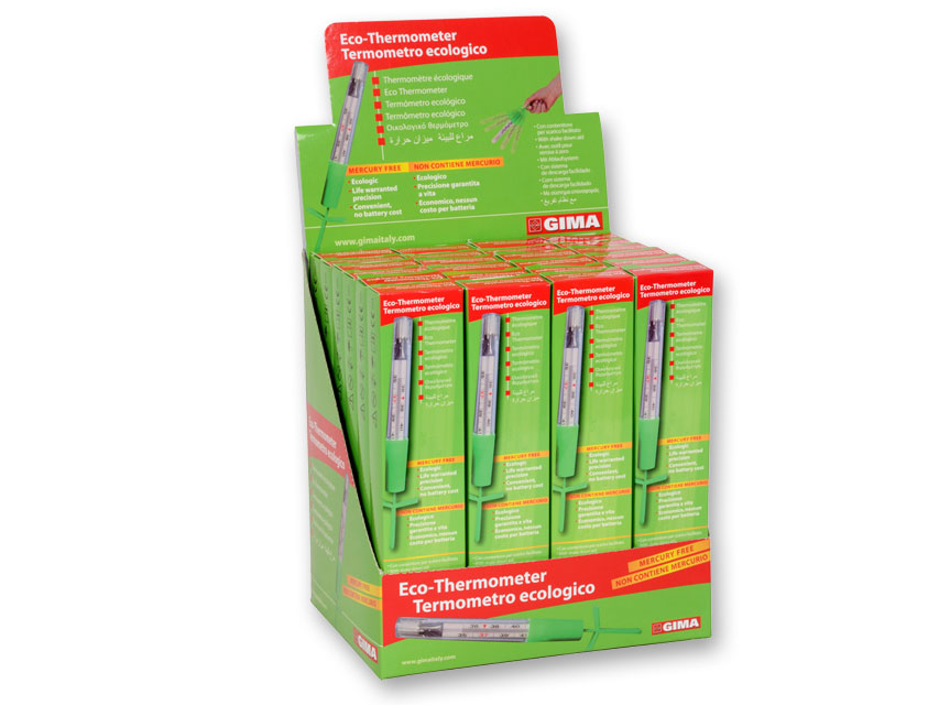 PRÉSENTOIR DE THERMOMÈTRE ÉCOLOGIQUE GIMA avec outil pour remise à zéro - boîte de 24