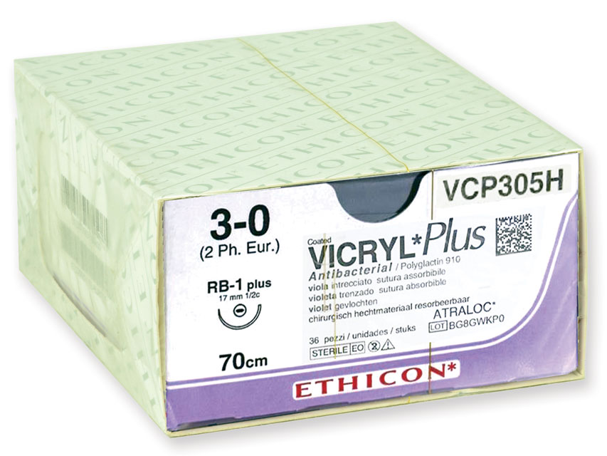 SUTURES ABSORBABLES VICRYL PLUS ETHICON - capacité 3/0 aiguille 17 mm - tressé - boîte de 36