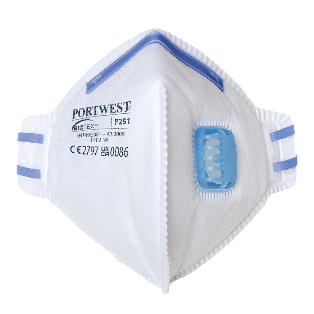 Masque pliable FFP2 avec valve, filtration 94%, norme EN 149 FFP2 NR - Blanc (20 pièces)