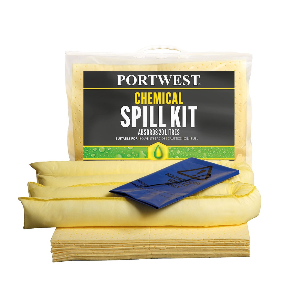 Kit absorbant 20 litres, produits chimiques - Jaune (6 pièces)