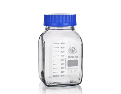 Flacon ISO bouchon bleu, filetage GL80, Simax - boîte de 10