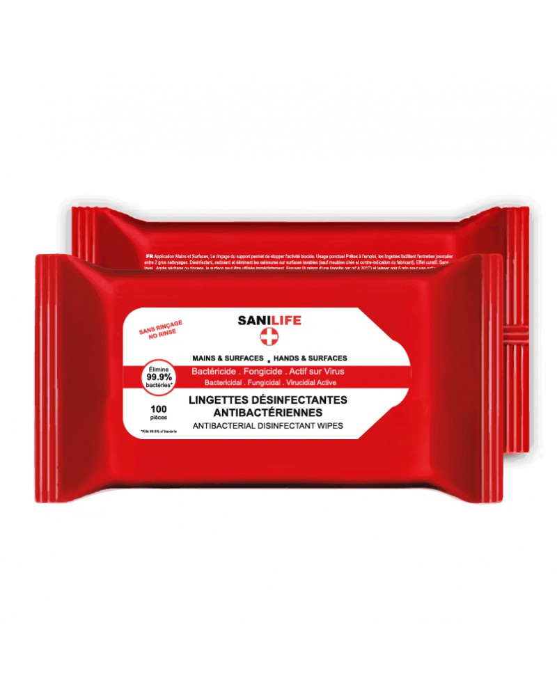 Lingettes désinfectantes antibactériennes - mains & surfaces