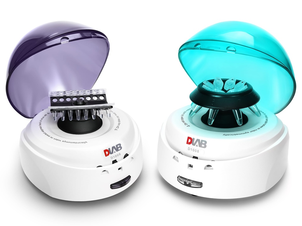 Centrifugeuses D1008 EZeeMini avec bouchon vert, incluant deux rotors de A8-2 & A4-PCR8 et les deux Adaptateurs SA02P & SA05P2 (contenu dans la boîte)