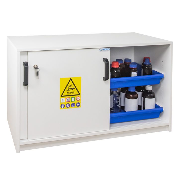 Armoire de sécurité anti-corrosion en mélaminé - Sous-paillasse 2 portes et 2 compartiments - H 630 x L 1135 x P 578 mm - 60 KG