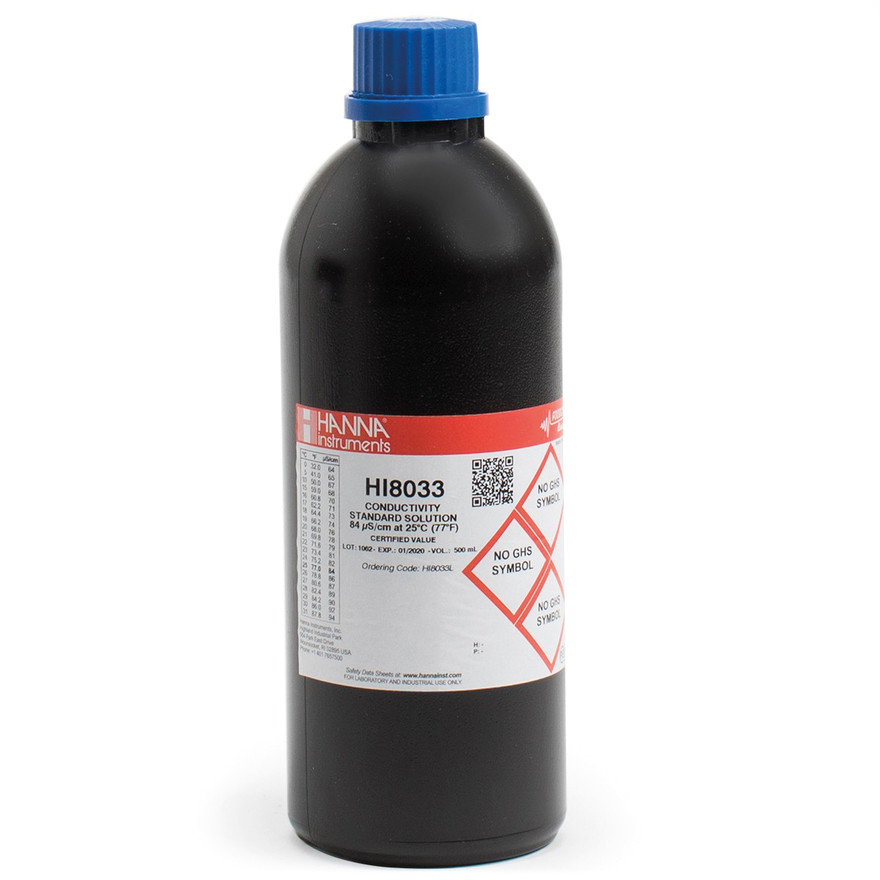 Solution d'étalonnage de conductivité à 84 µS/cm, bouteille FDA 500 mL
