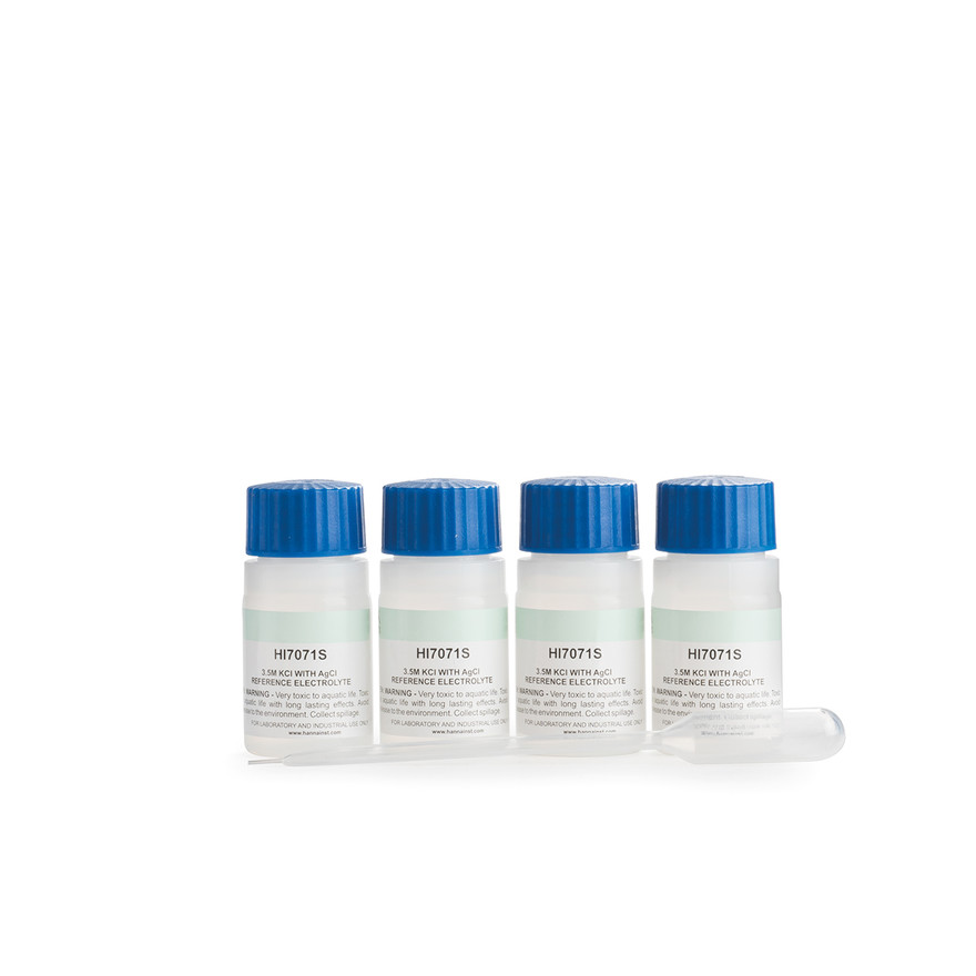Solution électrolyte 3,5 M KCl + AgCl pour électrodes simple jonction, 4 x 30 mL