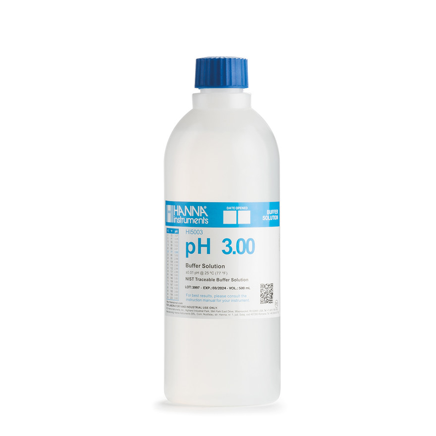 Solution tampon pH 3,00, ±0,01 pH, certificat d'analyse, bouteille 500 mL