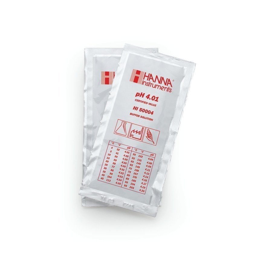 Solution tampon pH 4,01, ±0,01 pH, certificat d'analyse, 25 sachets de 20 mL