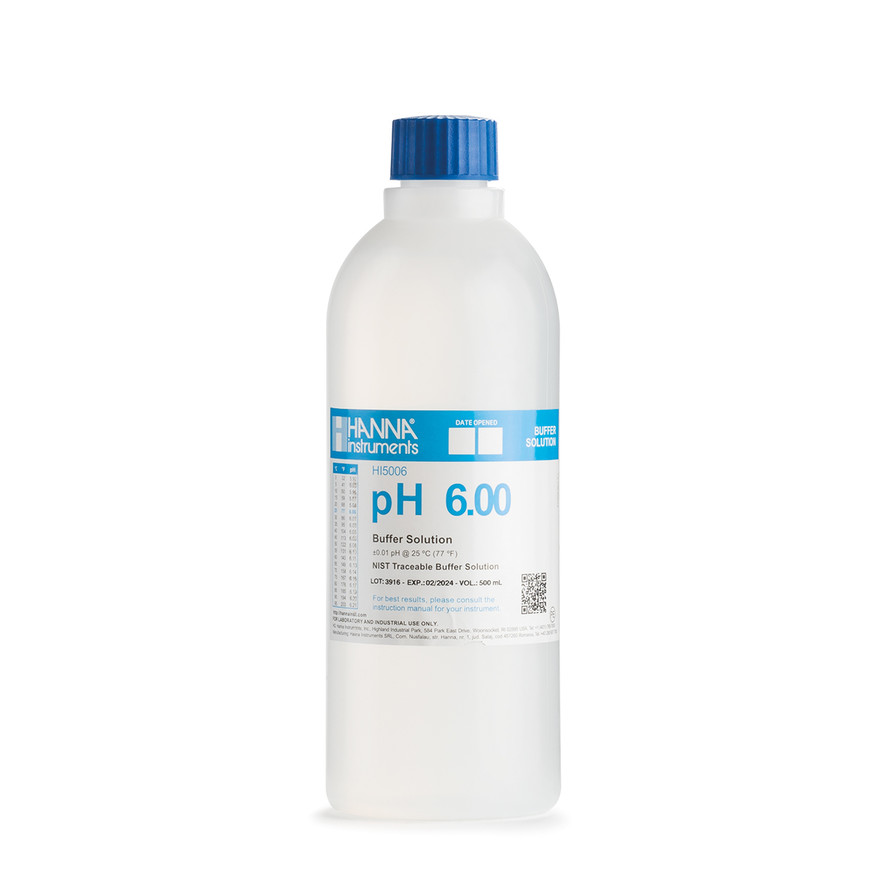Solution tampon pH 6,00, ±0,01 pH, certificat d'analyse, bouteille 500 mL