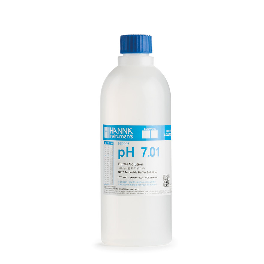 Solution tampon pH 7,01, ±0,01 pH, certificat d'analyse, bouteille 500 mL