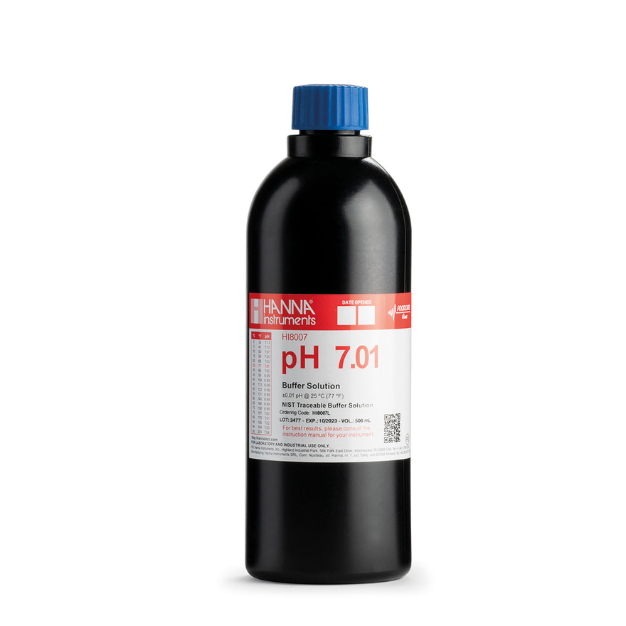 Solution tampon pH 7,01, certificat d'analyse, bouteille FDA 500 mL