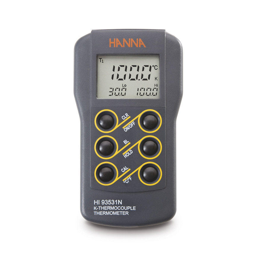Thermomètre compact étanche à thermocouple type K °C/°F, min/max, HOLD, étalonnage à 0 °C, coffret