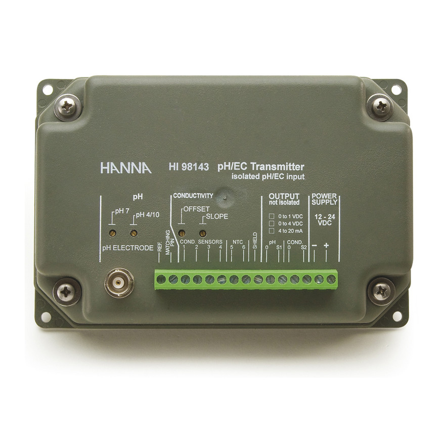 Transmetteur pH/EC avec entrées directes pour sondes, sortie isolée, 4-20 mA alimentée, 12 V