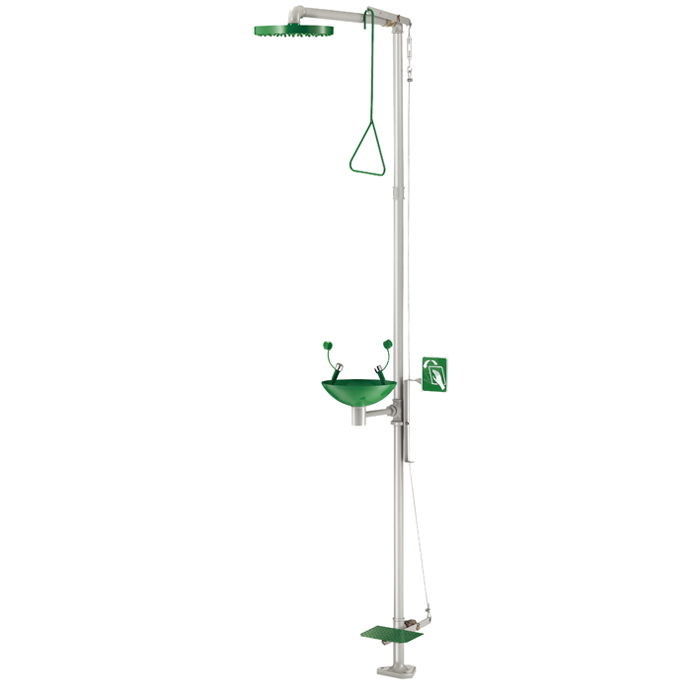 Combiné douche et laveur d'yeux à commande par pédale incongelable – Vasque en inox