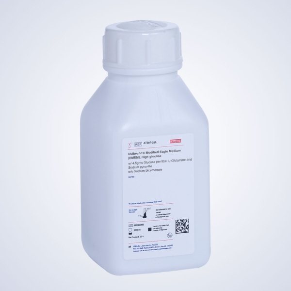 Dulbecco’s Modified Eagle Medium (DMEM), High glucose with 4.5gms Glucose per litre, L-Glutamine and Sodium pyruvate without Sodium bicarbonate