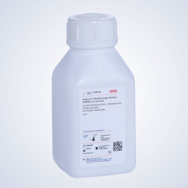 Dulbecco's Modified Eagle Medium (DMEM), Low glucose with 1gm Glucose per litre, L-Glutamine, 25mm HEPES buffer and Sodium Pyruvate without Sodium bicarbonate