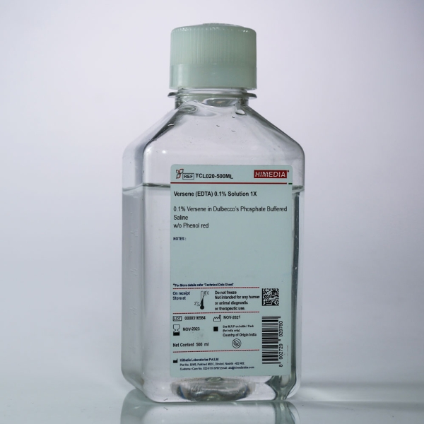 Versene (EDTA) 0.1% Solution 1X 0.1% Versene in Dulbecco’s Phosphate Buffered Saline without Phenol red