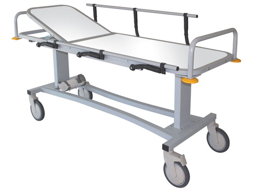 [27805] CHARIOT BRANCARD PROFESSIONNEL RX avec barrieres laterales et support pour bouteille d' oxygene
