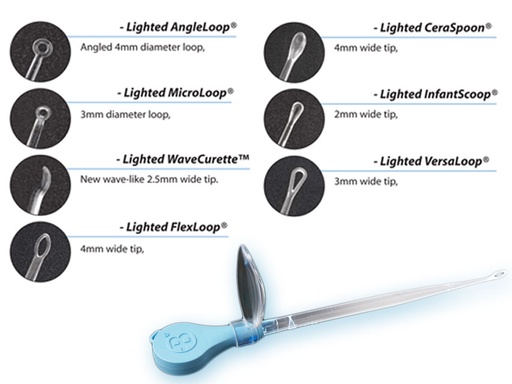 [31450] CURETTES MIXTES AVEC LUMIÈRE + lentille + éclairage LED - boîte de 50