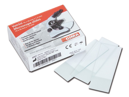 [29775] Lames pour microscope 26x76 mm - une extrémité dépolie, bande sablée, bords rodes - boite de 200