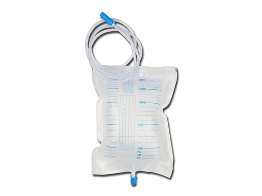 POCHE À URINE 2000 cc clapet d'échapp./anti-retour en polybag