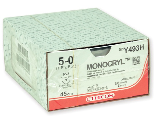 [22350] SUTURES ABSORBABLES MONOCRYL ETHICON - capacité 5/0 aiguille 13 mm - boîte de 36