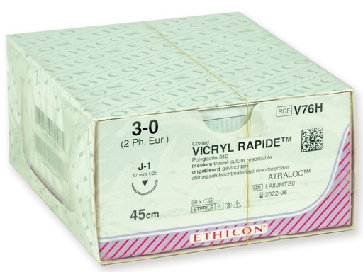 [22370] SUTURES ABSORBABLES VICRYL RAPID ETHICON - capacité 3/0 aiguille mm - tressé - boîte de 36