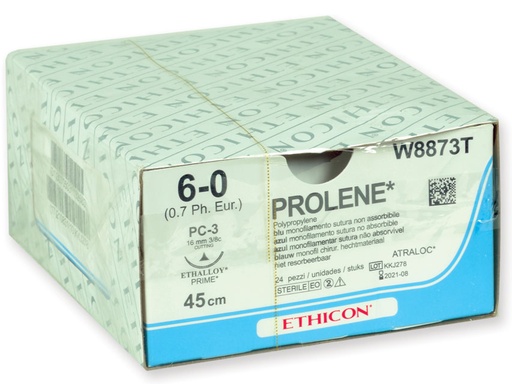 [22322] SUTURES MONOFILAMENT ETHICON PROLENE BLUE -  capacité 6/0 aiguille 16 mm - boîte de 24