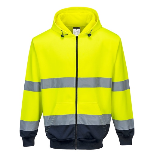 Sweat à capuche bicolore à zip - Jaune/Marine