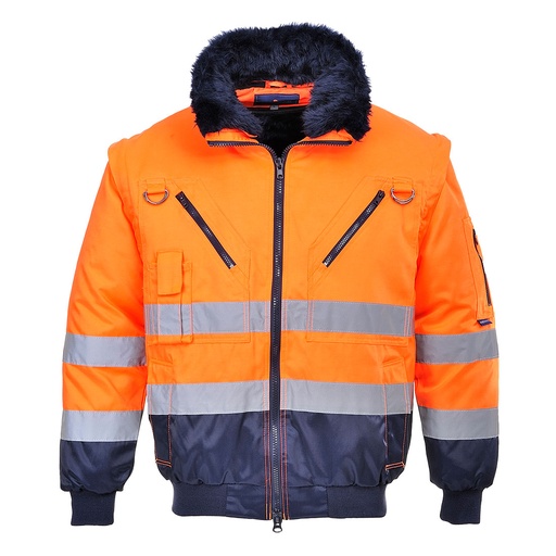 Blouson pilote 3 en 1 haute visibilité - Orange/Marine