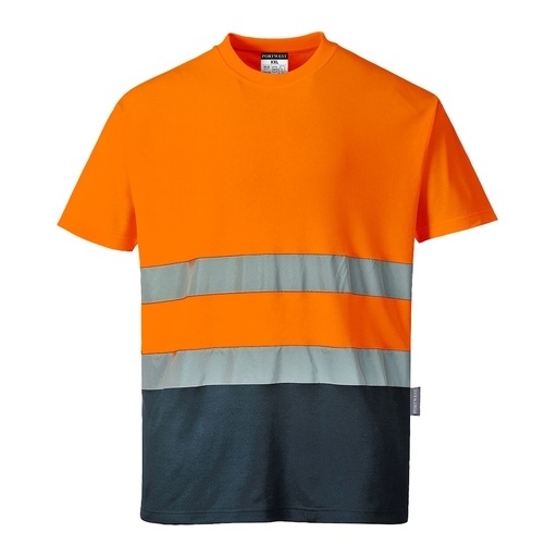 T-shirt coton bicolore - Orange/Marine