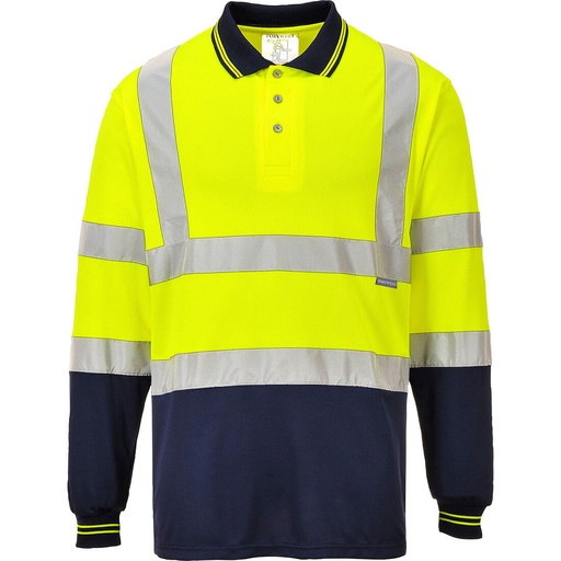 Polo bicolore manches longues - Jaune/Marine