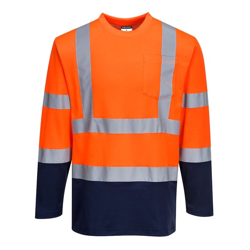 T-Shirt Coton Comfort bicolore manches longues - Orange/Marine