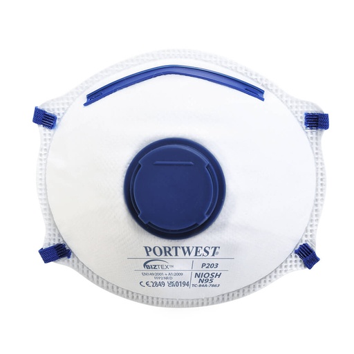 [P203WHR] Masque FFP2 à valve - Dolomite, filtration 94%, norme EN 149 FFP2 NR D - Blanc (10 pièces)