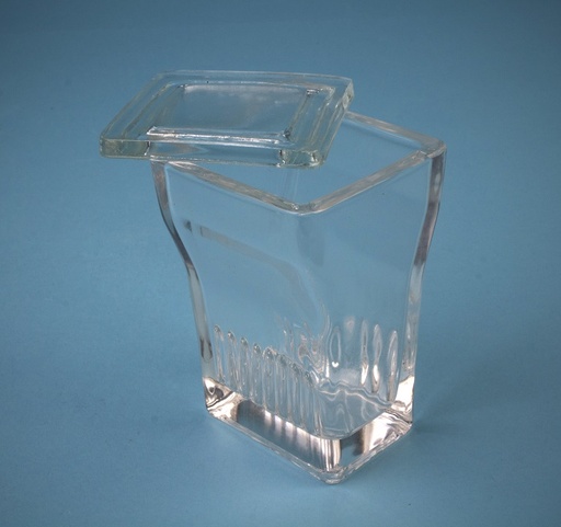 [135000315] Boite à coloration HELLENDAHL simple Pour 8 lames porte-objets de 76x26 mm, position verticale
Avec le couvercle en verre