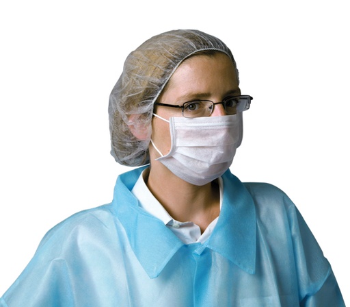 [152000101] Masque hygiene blanc, barette nasale, élastiques ronds  - 20 boites de 50