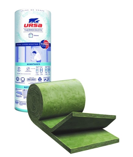 [999000247] 4 rouleaux de laine de verre URSA Thermocoustic 40 nu, Ep.45mm, 8.1x0.6m