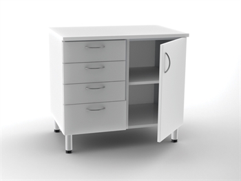 [43510] UNITÉ DOUBLE BASE 4 tiroirs + 1 porte avec 2 étagères - blanche