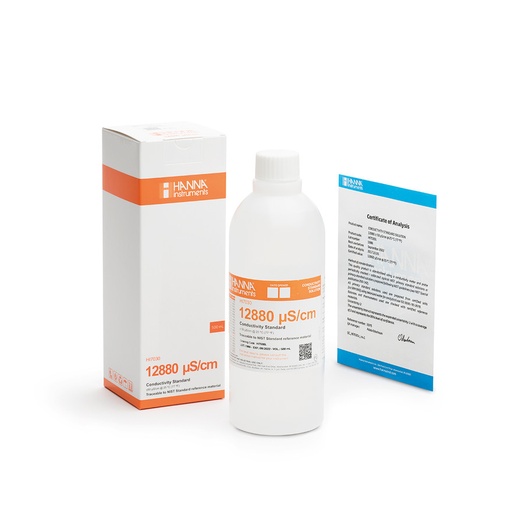 [144HI7030L/C] Solution d'étalonnage de conductivité à 12,88 mS/cm, certificat d'analyse, bouteille 500 mL