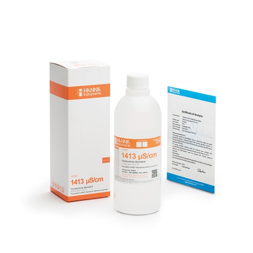 [144HI7031L/C] Solution d'étalonnage de conductivité à 1413 µS/cm, certificat d'analyse, bouteille 500 mL