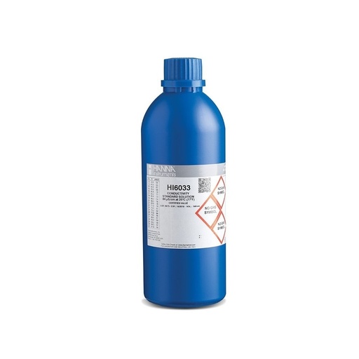 [144HI6033] Solution d'étalonnage de conductivité à 84 µS/cm, flacon bleu 500 mL, certificat d'analyse