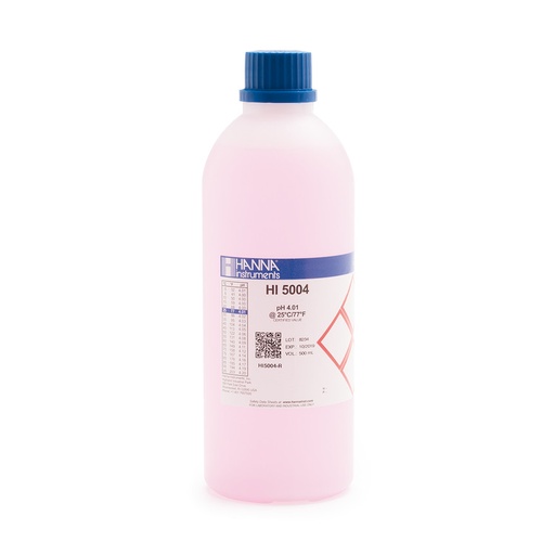 [144HI5004-R] Solution tampon colorée pH 4,01, ±0,01 pH, certificat d'analyse, bouteille 500 mL