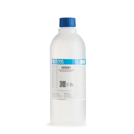 [144HI5001] Solution tampon pH 1,00, ±0,01 pH, certificat d'analyse, bouteille 500 mL