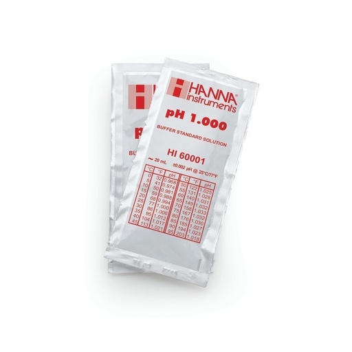 [144HI60001-02] Solution tampon pH 1,000, ±0,002 pH, certificat d'analyse, 25 sachets de 20 mL
