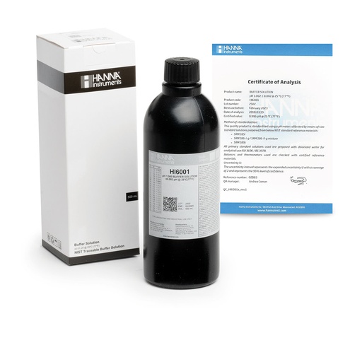 [144HI6001] Solution tampon pH 1,000, ±0,002 pH, certificat d'analyse, bouteille 500 mL