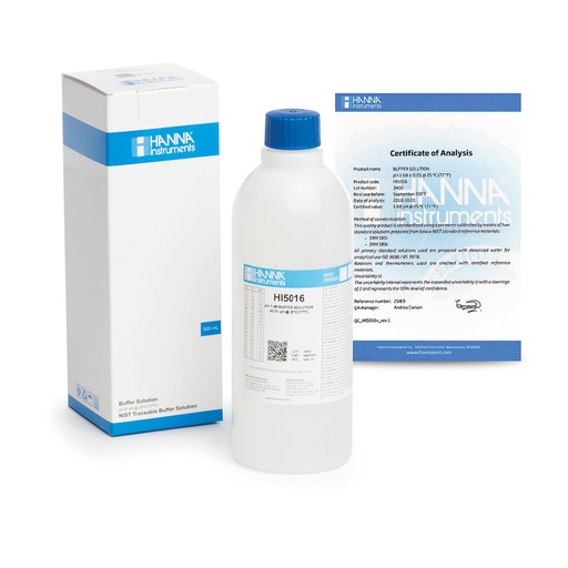 [144HI5016] Solution tampon pH 1,68, ±0,01 pH, certificat d'analyse, bouteille 500 mL