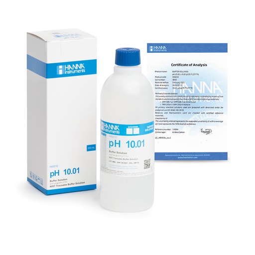 [144HI5010] Solution tampon pH 10,01, ±0,01 pH, certificat d'analyse, bouteille 500 mL
