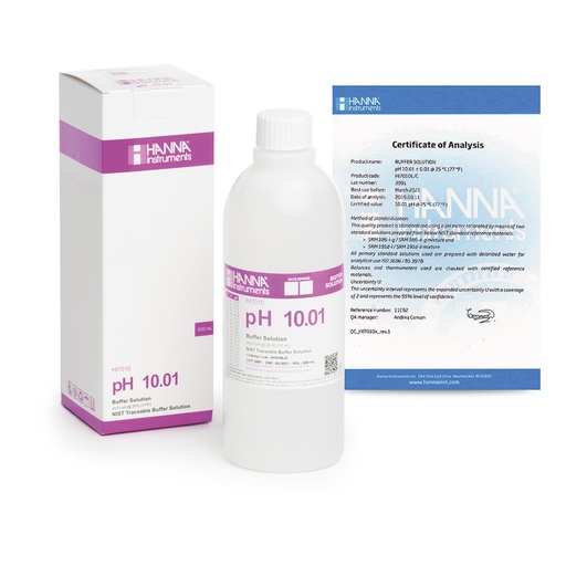 [144HI7010L/C] Solution tampon pH 10,01, certificat d'analyse, bouteille 500 mL