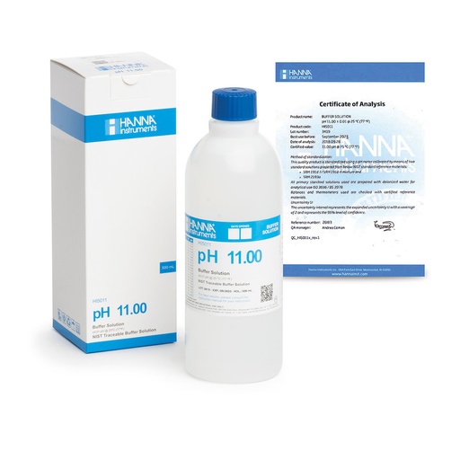 [144HI5011] Solution tampon pH 11,00, ±0,01 pH, certificat d'analyse, bouteille 500 mL